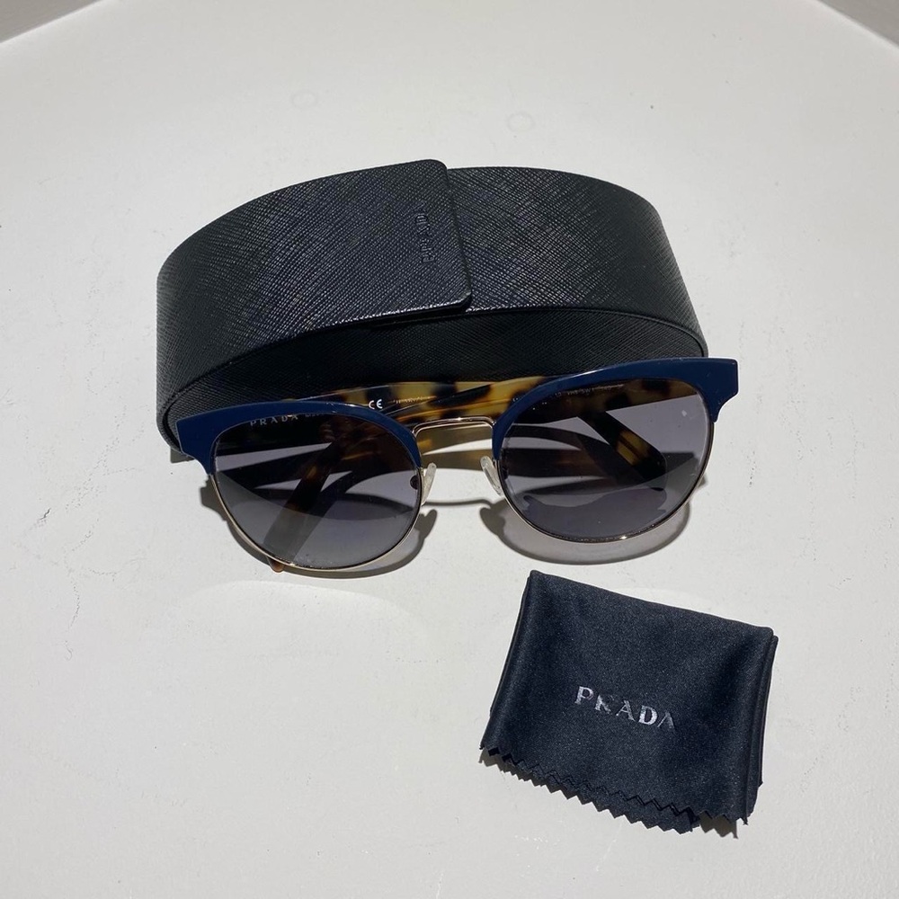 PRADA Polarized Browline Tortoise Shell/Navy Sunglasses